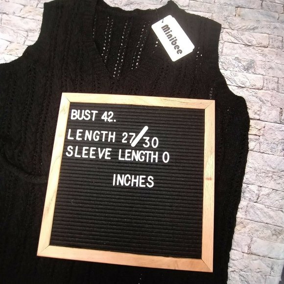 Minibee Size Large Women's Deep V-Neck Sleeveless Knitted Hi Low Sweater Vest - Picture 4 of 4